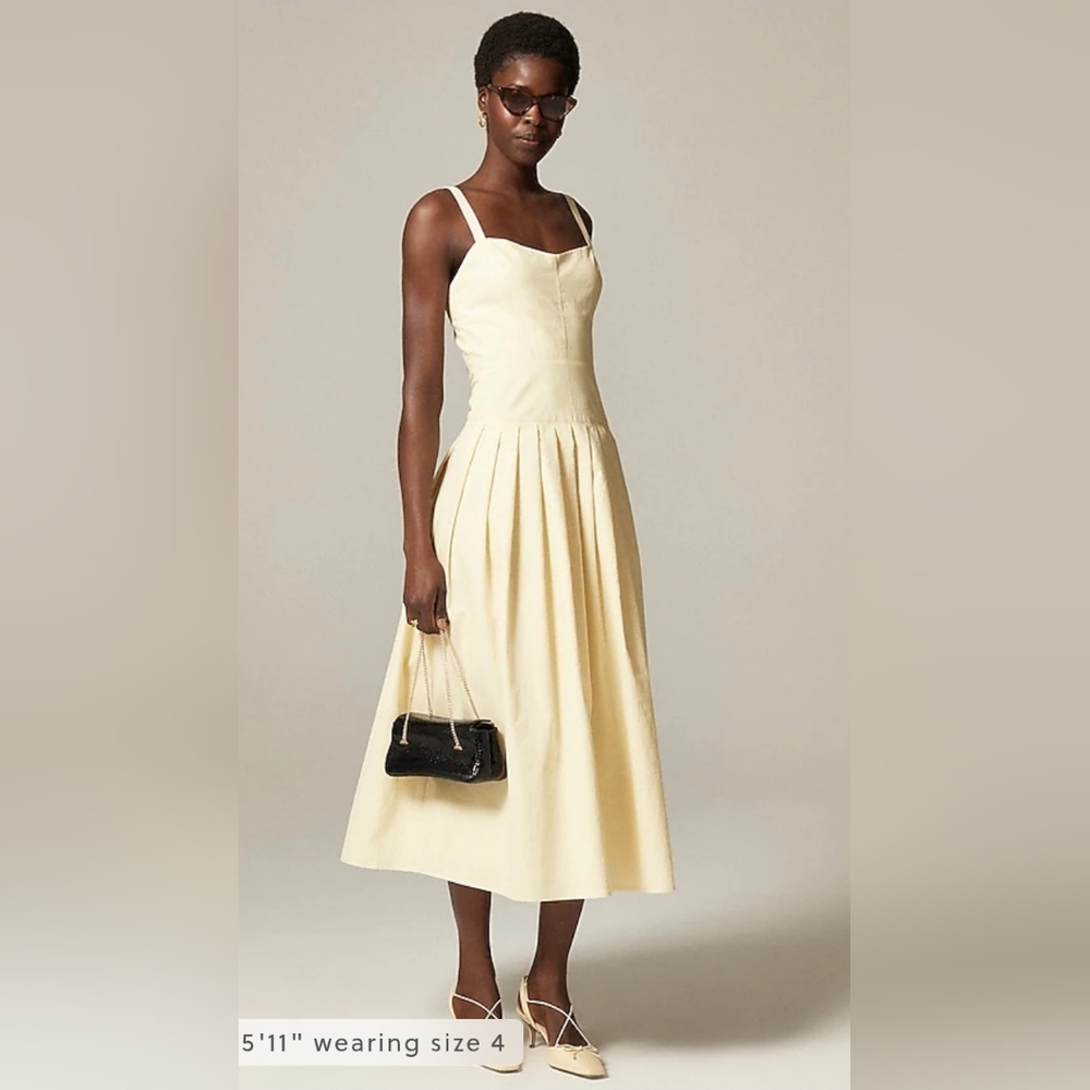 J. Crew Cream Midi Dress with Pleated Skirt